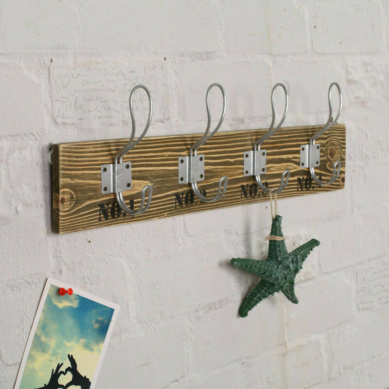Rustic Wooden Wall Shelves Storage Compartment Shelving Vintage Cubes Coat Hook