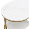 2-Tier Coffee Table Marble Effects Cocktail Table Accent Table with Drawer HT