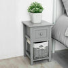 New Grey Bedroom Bedside Table Unit Cabinet Nightstand Wicker Storage Wooden UK