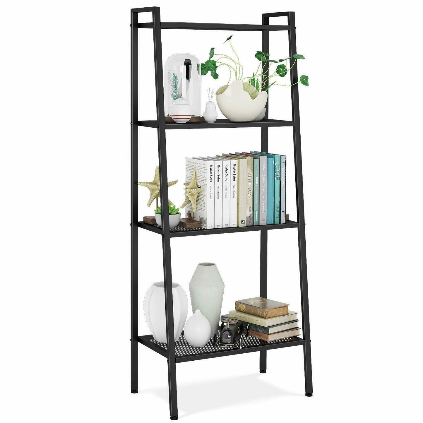 4Tier Ladder Shelf Storage Shelving Unit Bookcase Metal Rack Plant Display Stand