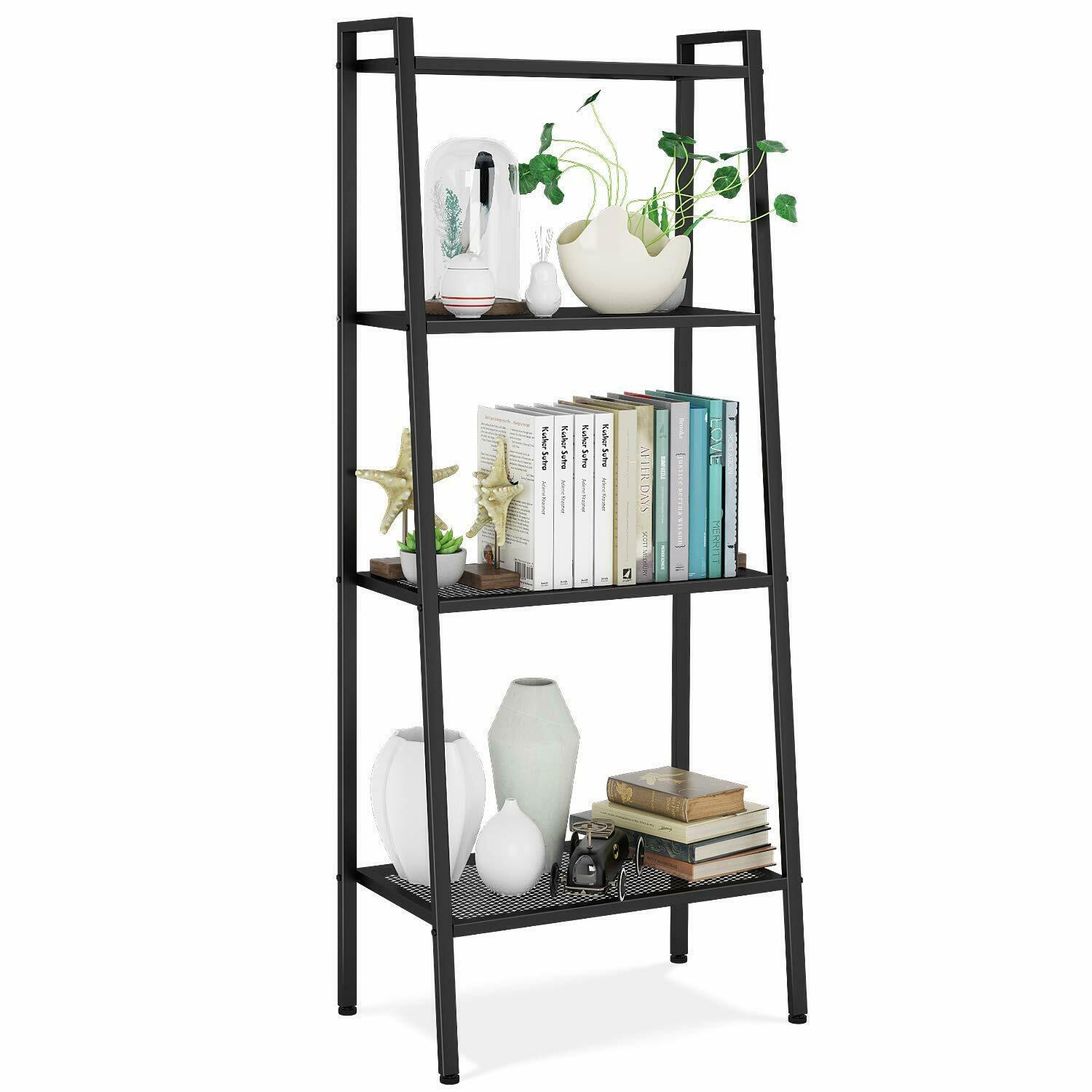 4Tier Ladder Shelf Storage Shelving Unit Bookcase Metal Rack Plant Display Stand