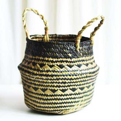Elegant Seagrass Belly Basket Bag Garden Decor Laundry Storage Plant Pot Basket