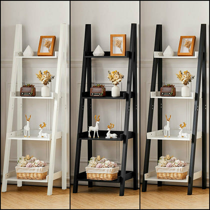 Ladder Shelving Unit 4 Tier Wooden Storage Rack Plant Flower Pot Holder Stand
