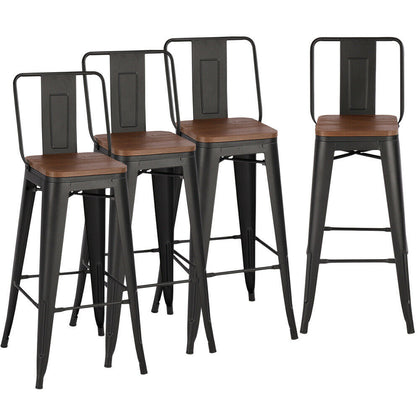Rustic Industrial Bar Stool Wooden Seat Shabby Vintage Chic Kitchen Chairs Black
