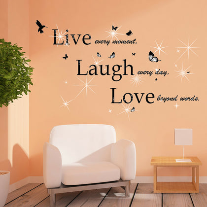 Walplus Wall Sticker Decal Classic Live Laugh Love Quote with Swarovski Crystals