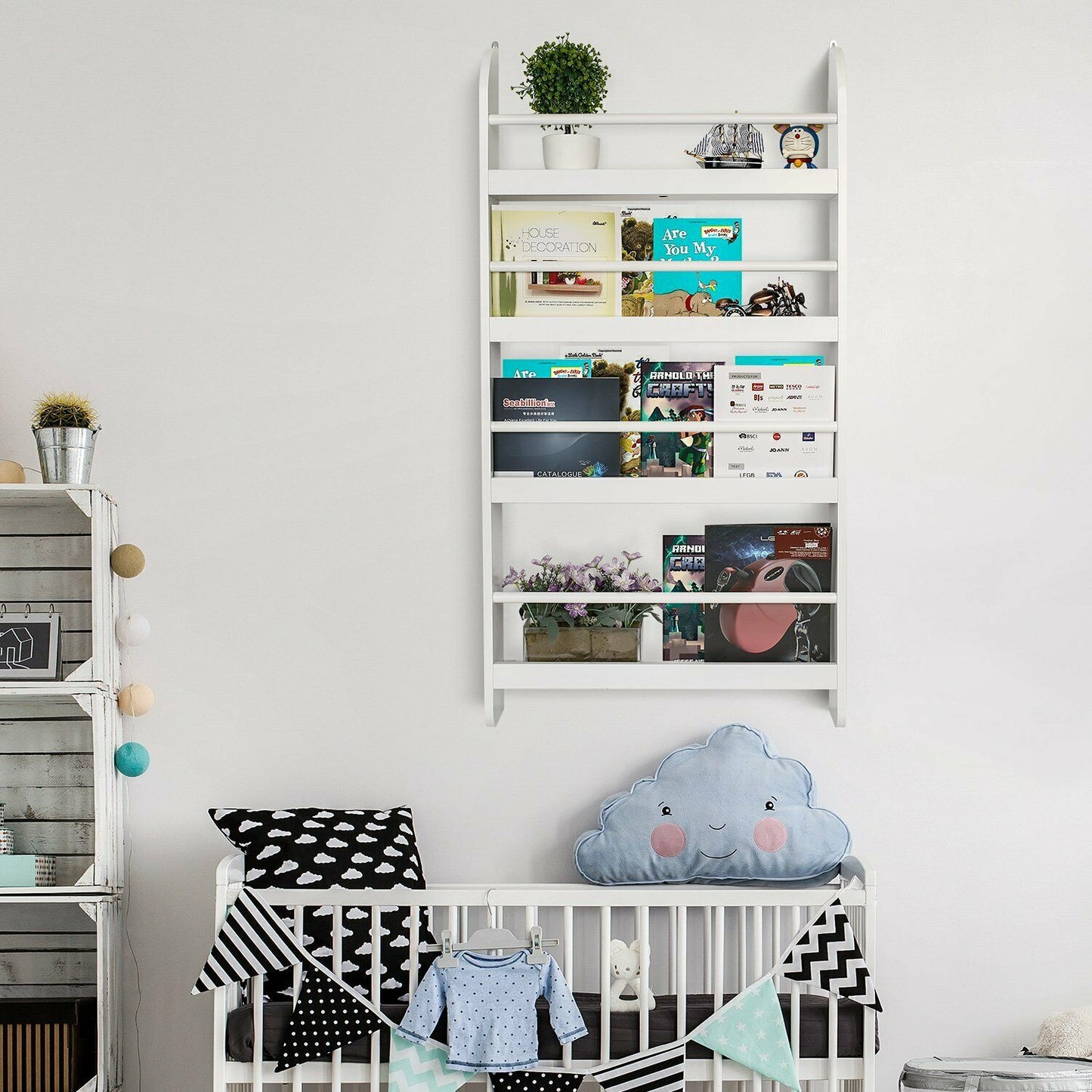 White Children Bookcase Kids Display Bookshelf Storage Unit Shelving Wooden Rack