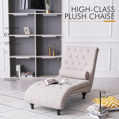 Chaise Longue with Pillow for Living Room Bedroom Fabric Sofa Longue Bed Cushion