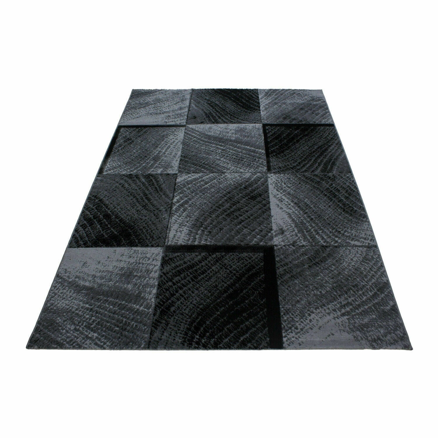 CHECK 8003 MODERN DESIGN RUG BLACK GREY SOFT LARGE FLOOR BEDROOM CARPET RUGS