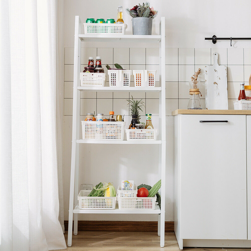 Metal Ladder Shelving 4 Tier Tall Bookshelf Plant Stand Storage Shelf Unit White
