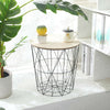 Yami Home Office Metal Wire Round Coffee Side Table Wooden Top Storage Basket