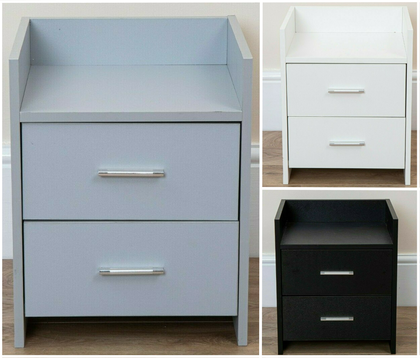 Bedside Table Drawers Shelf White Black Grey Metal Handle Wood Bedroom