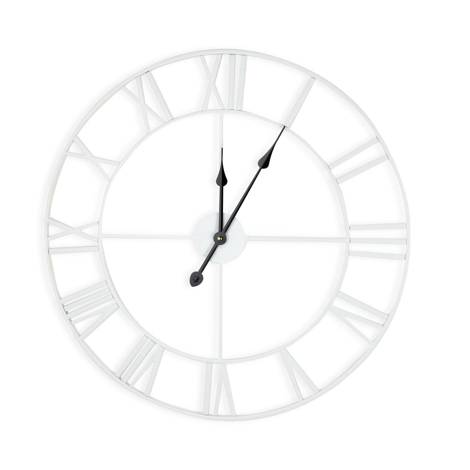 60CM EXTRA LARGE WHITE ROMAN NUMERALS SKELETON IRON WALL CLOCK BIG GIANT ROUND