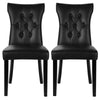 2x Dining Chairs - Faux Leather Button Wing Back Dinner Hotel Wooden Legs Chair