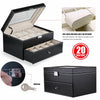 Mens 6-24 Grid Slots Watch Box Leather Display Glass Top Jewelry Storage Case UK