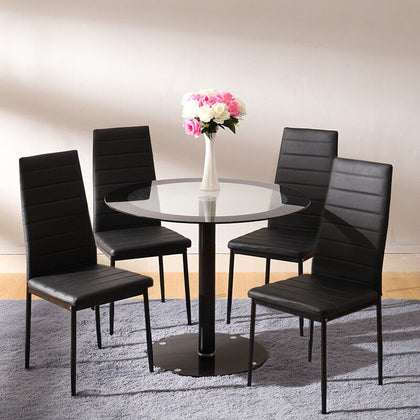Black Tempered Glass Round Dining Table Bistro Kitchen Set 2/4pcs Chairs Seat