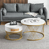Round Nesting Coffee Table Set Modern Nesting Side End Table w/ Rattan Drawer HT