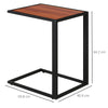 Industrial C-Shape Side Table w/ Steel Frame Wide Base Foot Pads Walnut