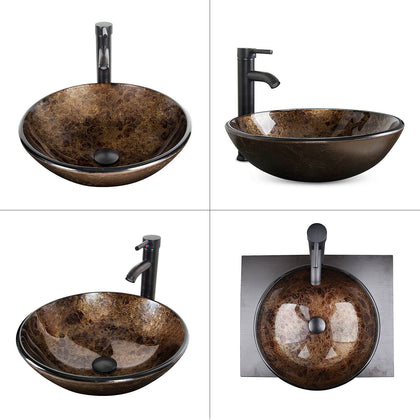 Bathroom Sink Vessel Basin Countertop Glass Wash Bowl Tap Waste Cloakroom