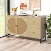 Rattan Sideboard Storage Cabinet Wooden Side Cabinet with 2 Doors 2 Drawers HT