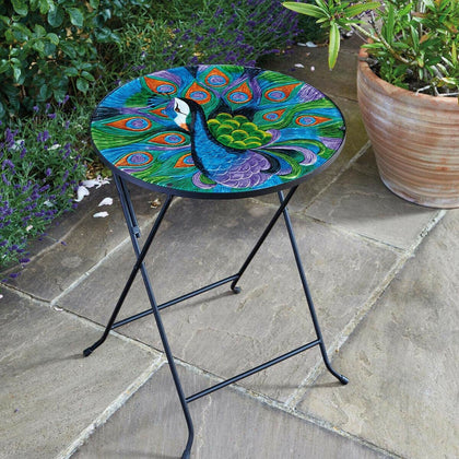 Extra Large Folding Drinks Table Peacock Design For Indoor & Outdoor Use
