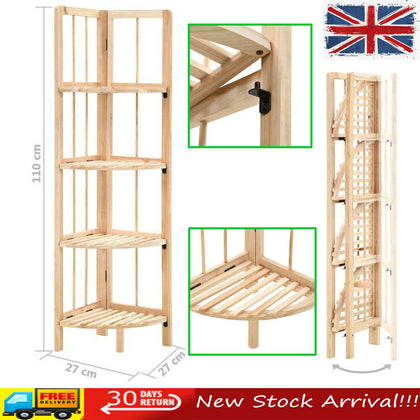 4 Tier Cedar Wooden Corner Shelf Standing Display Storage Rack Unit Foldable New