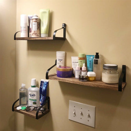 3 Pack Vintage Industrial Wooden Metal Wall Floating Shelf Storage Shelving Unit