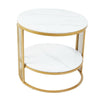2Tier Large Coffee Table Mable Effect Smooth Edge Gold Wire Decorative End Table