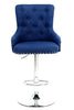 Blue Bar stools, 2 X Blue Linen Button Detail Premium Monteray swivel Barstools (BLUE)