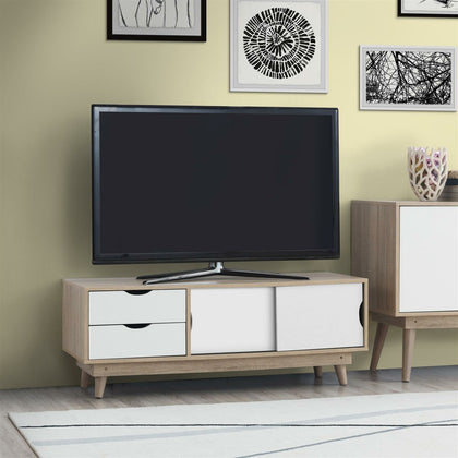 Alford Scandinavian Style TV Unit Stand 120cm Media Cabinet + Drawers Oak White