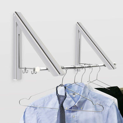 Stainless Steel Double Folding Wall Clothes Hanger Laundry Rack Retractable