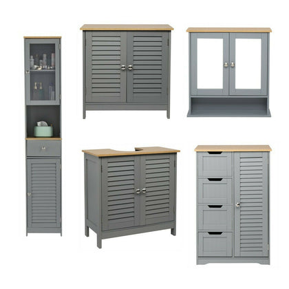 Bathroom Cabinet w/ Doors&Shelves Cupboard Storage Unit 5 Styles Furniture Grey