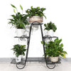 Portable Black Metal Plant Stand 3-Tier 6 Pots Flower Shelf Garden Backyard Deco