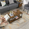 Industrial Wood Coffee Table with Storage Shelf and Metal Frame for Living Room
