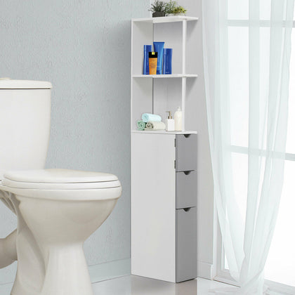 Bathroom Cabinet Side Tall Storage Unit Shelf Cupboard Drawer White