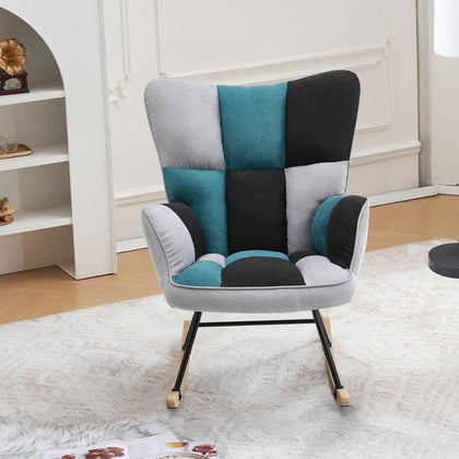 Rocking Chair Upholstered Linen Armchair Wing Back Rocker Single Sofa Recliner