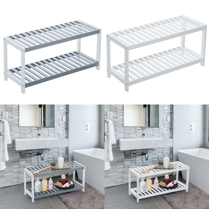 2 TIER NATURAL BAMBOO SHOE RACK ORGANISER STAND STORAGE SHELF UNIT