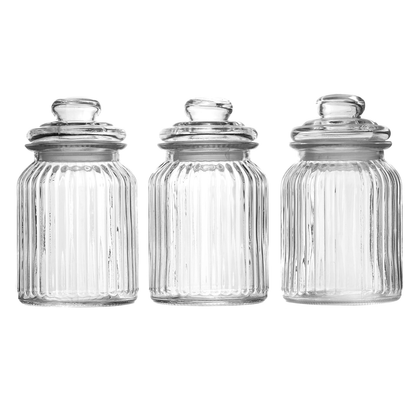 Set of 3 Vintage Glass Jars Airtight Tea Coffee & Sweet Storage Jars M&W