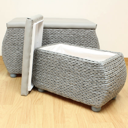 Pair Of Grey Storage Trunks/Benches Woven Blanket Box/Stool Bedding Toy Chest