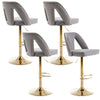 Bar Stools Set of 4 Upholstered Velvet Adjustable Height Swivel Bar Chairs Grey