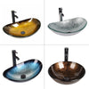Tempered Glass Bathroom Sink Basin Countertop Wash Bowl with Tap Waste Cloakroom
