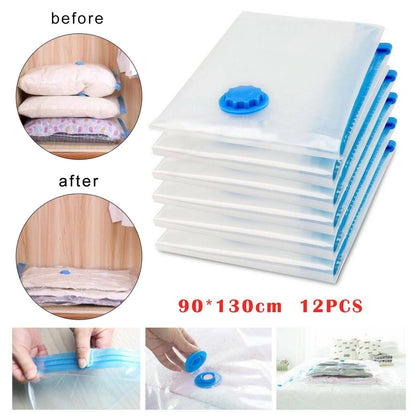12PCS LARGE VACUUM STORAGE BAGS SEAL VAC COMPRESSED SAVING SPACE 90x130CM