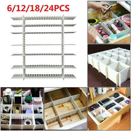 24pc Adjustable Clapboard Drawer Divider Partition Storage Organiser Wardrobe UK