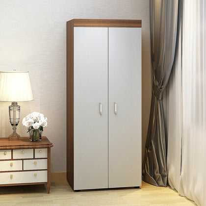 170cm Wooden 2 Door Double Wardrobe w/ Hanging Rail Storage Bedroom Furniture