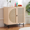 Vintage Rattan 2 Door Sideboard Cabinet Storage Cupboard Unit Wood with Shelf