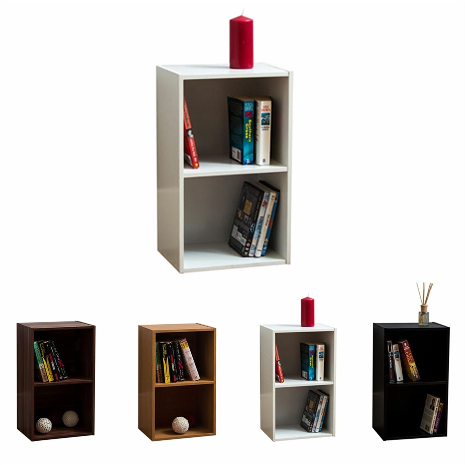 Oxford Bookcase 2 Tier Cube Shelf Wood Storage Photo Display Room Furniture Unit