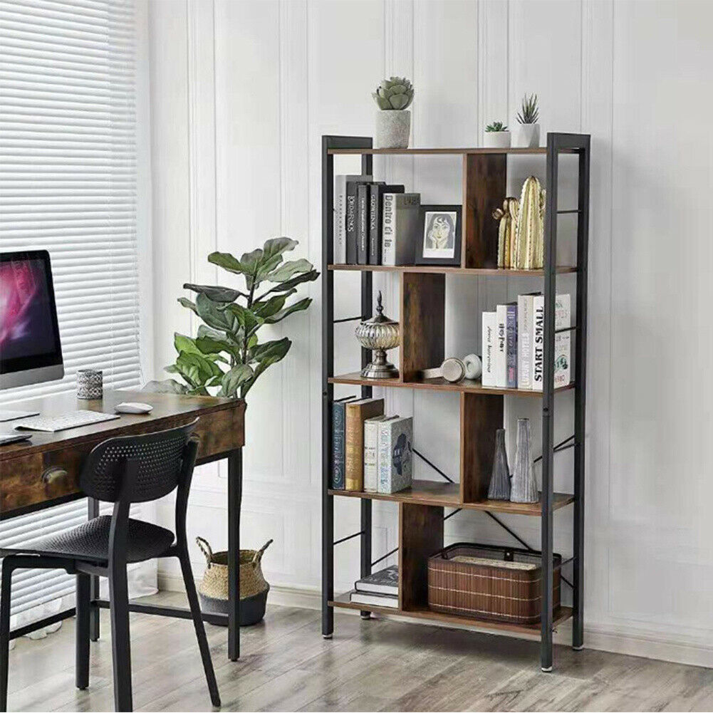 Industrial Bookcase Storage Display Shelf Bookshelf Rustic Stand Rack Furniture