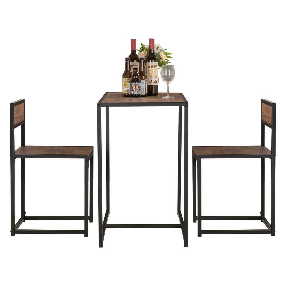 Small Dining Table and 2 Chairs Kitchen Breakfast Table Industrial Modern Set