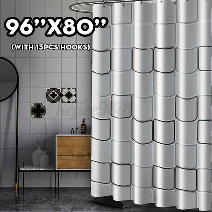 240x200CM Waterproof Bathroom Shower Toilet Curtain PEVA & 13 Hooks Ring