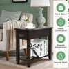 2-Tier End Table W/ Drawer & Double Shelves Narrow Tiered Nightstand for Bedroom