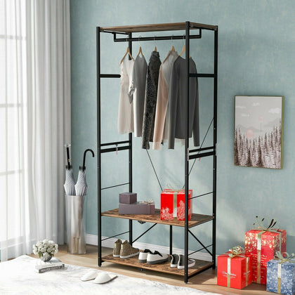 Coat rank Shoe Rack Hanging Bench Seat Hanger with Removable 6 Hooks Wood